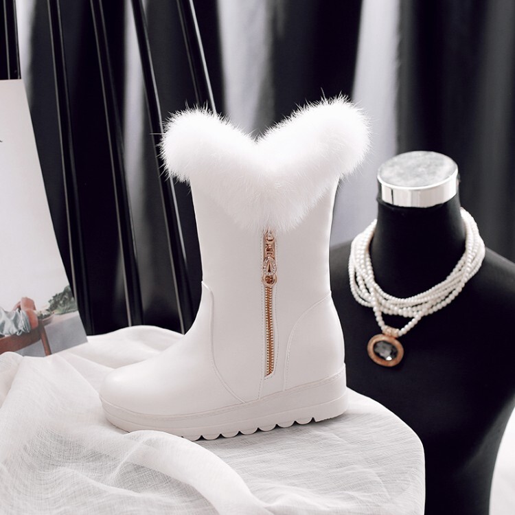 Women's Mid-Calf Fashion Boots PU Flat Round Toe Winter - Style e.html