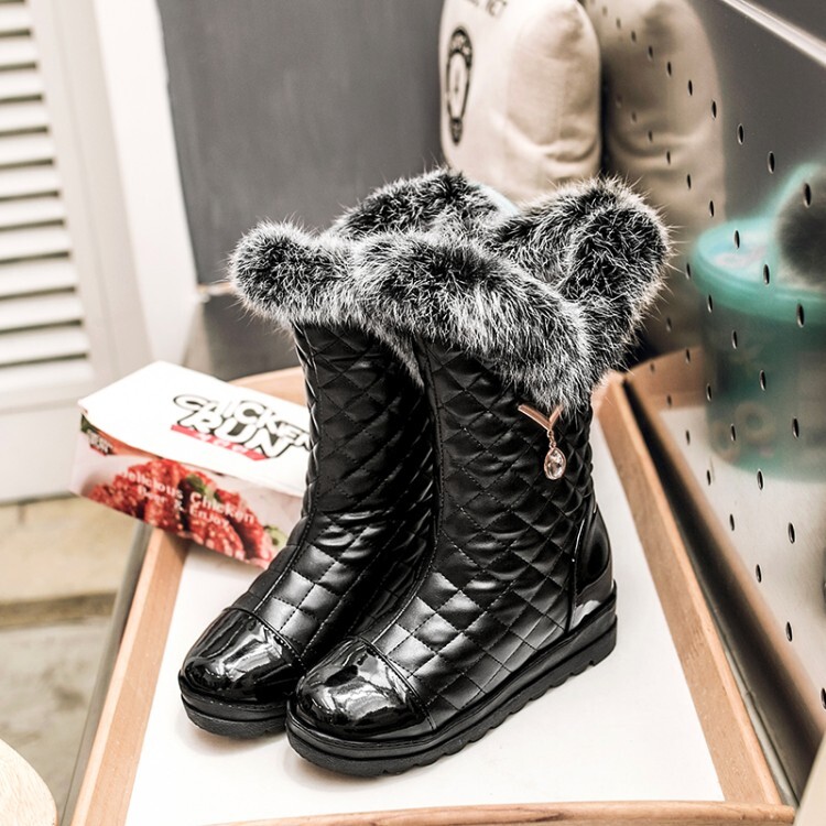 20220221546894030_750.jpg Women's Mid-Calf Fashion Boots - PU Upper, Faux Fur Lining, Flat Heel, Round Toe