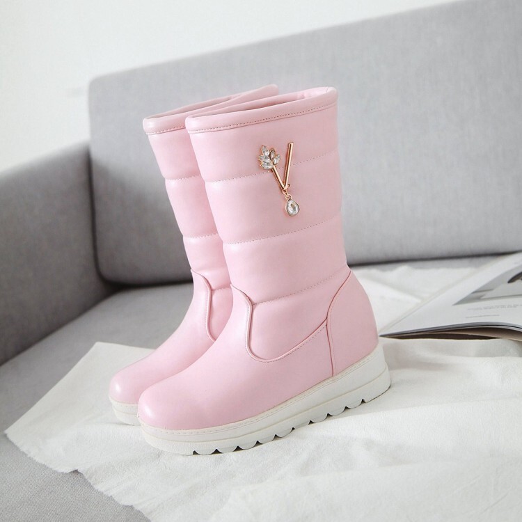 Women's PU Mid-Calf Fashion Boots with Faux Fur Lining - Style a.html