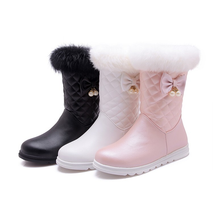 20220221659463040_750.jpg Women's Fashion Mid-Calf Boots with Flat Heel and Round Toe