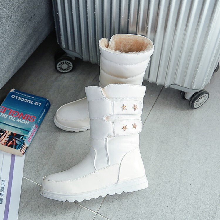 Women's Low Heel Flat Round Toe Mid Calf Fashion Boots