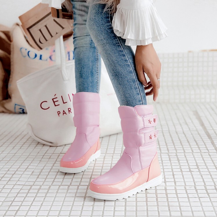 Women's Low Heel Flat Round Toe Mid Calf Fashion Boots