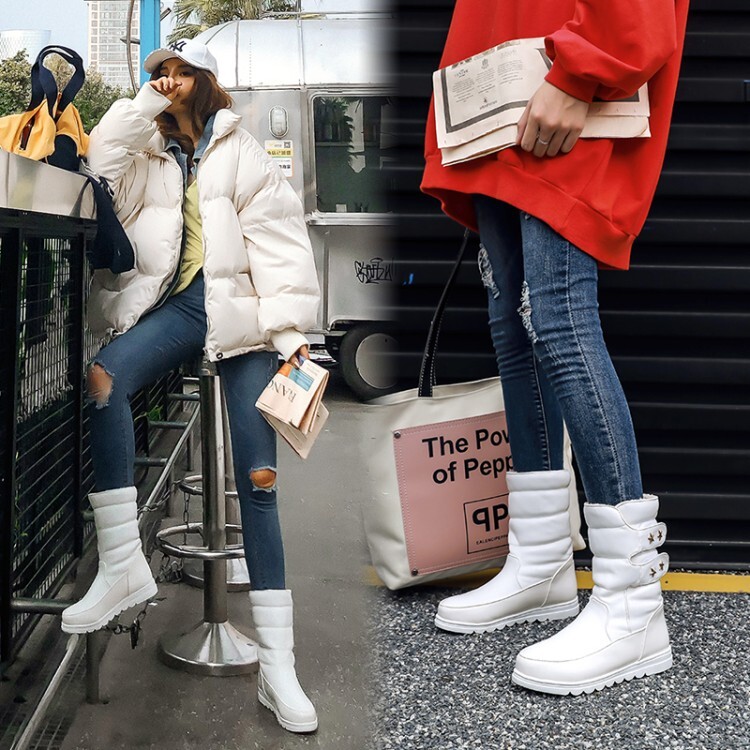 Women's Low Heel Flat Round Toe Mid Calf Fashion Boots
