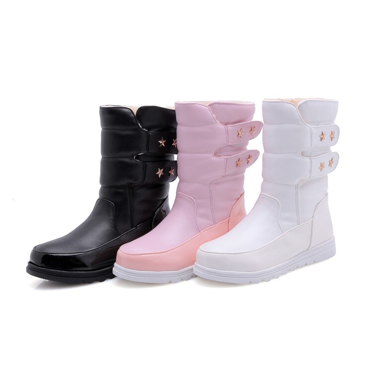 Women's Low Heel Flat Round Toe Mid Calf Fashion Boots