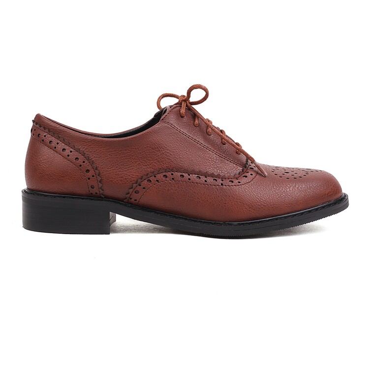 20220902910839072_750.jpg Women's Fashion Flat Shoes - PU Brogue Style Low Heel Round Toe