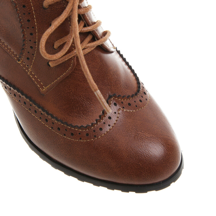 Women's Fashion Flat Shoes PU Upper Rubber Sole Lace-Up Round Toe