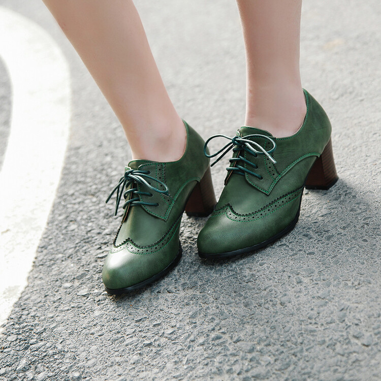 Women's Fashion Flat Shoes PU Upper Rubber Sole Lace-Up Round Toe