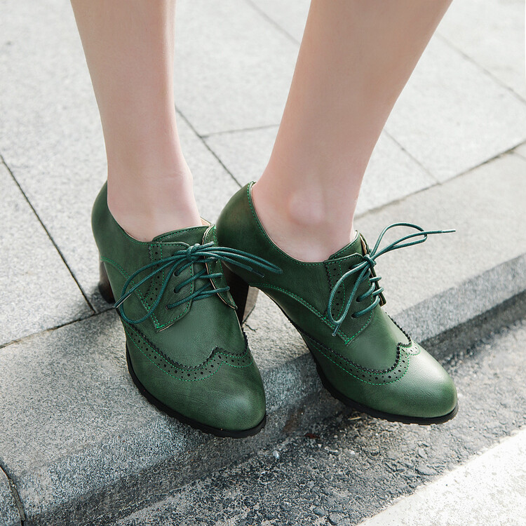 Women's Fashion Flat Shoes PU Upper Rubber Sole Lace-Up Round Toe