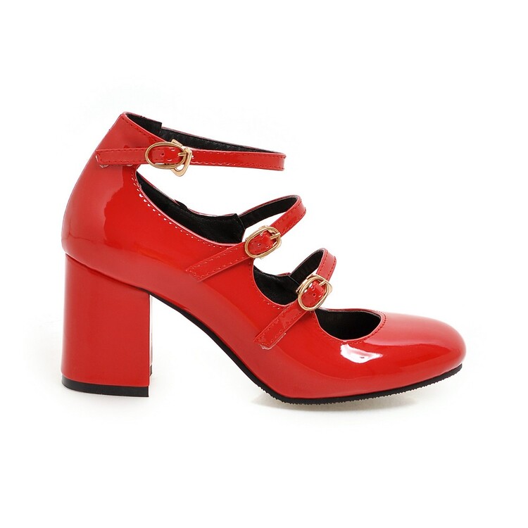 Patent Leather Mary Jane High Heel Shoes with Metal Decoration