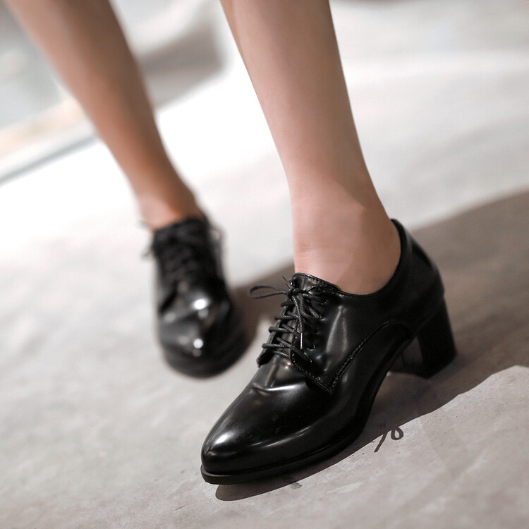 20230505378866025_750.jpg Women's Brogue Lace-Up Chunky Mid Heel Pointed Toe Shoes