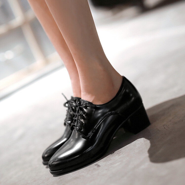 20230505378866026_750.jpg Women's Brogue Lace-Up Chunky Mid Heel Pointed Toe Shoes