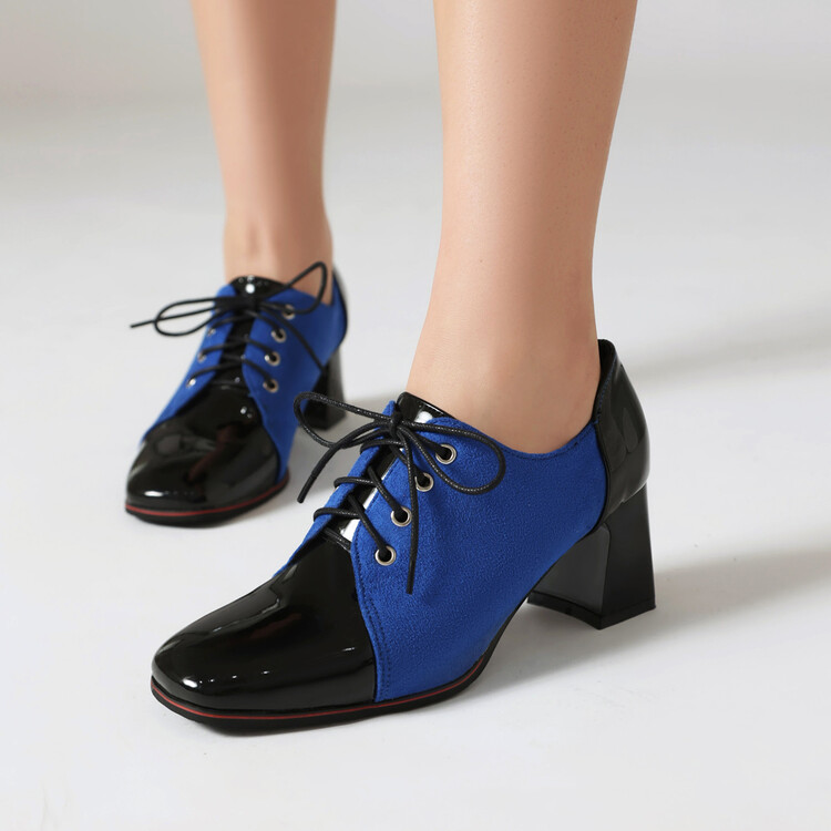 20230828148190053_750.jpg Women's High Heel Chunky Block Square Toe Lace-Up Color Block Pumps