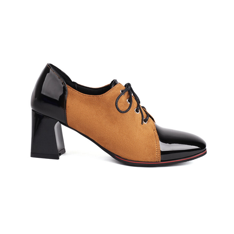 20230828148190073_750.jpg Women's High Heel Chunky Block Square Toe Lace-Up Color Block Pumps