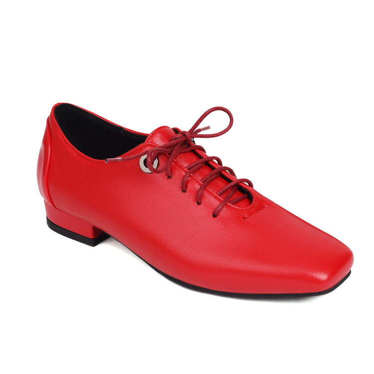 Hip Hop Square Toe Lace-Up Flat Shoes Low Heel