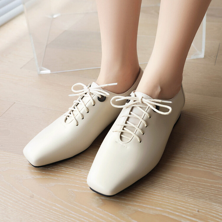 Hip Hop Square Toe Lace-Up Flat Shoes Low Heel