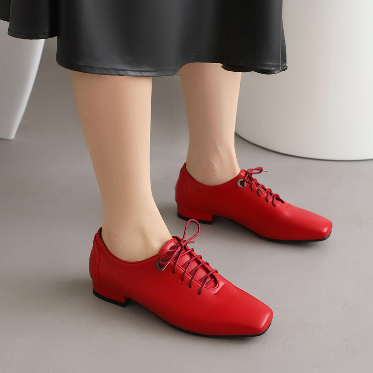 Hip Hop Square Toe Lace-Up Flat Shoes Low Heel