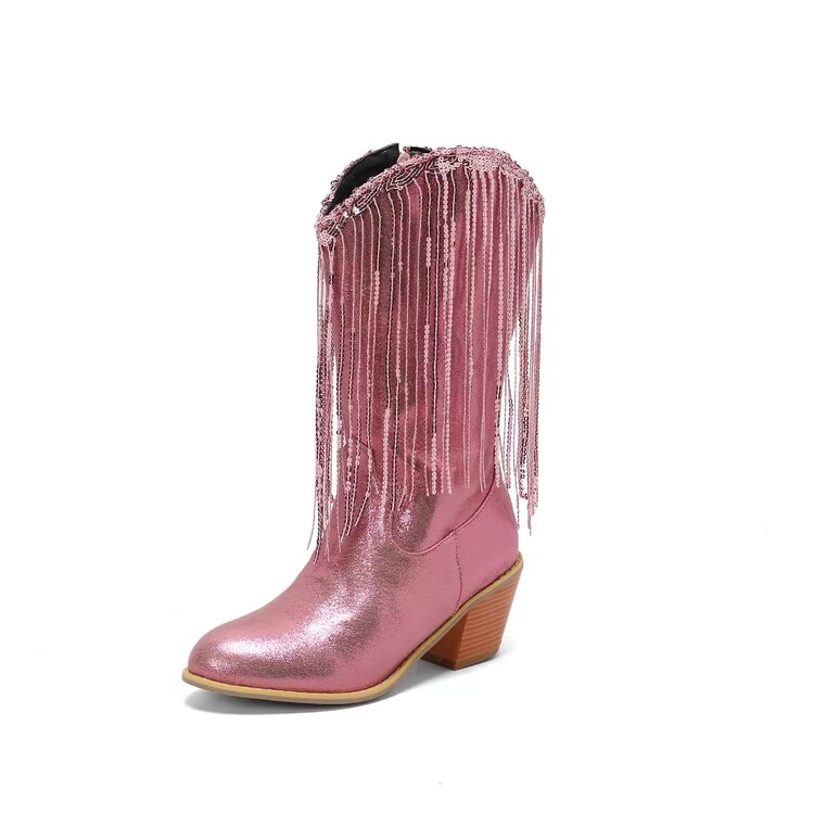 Women's High Shaft Pointed Toe Low Wedge Heel Fashion Boots