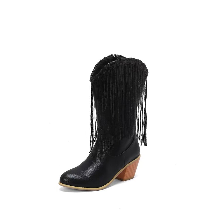 Women's High Shaft Pointed Toe Low Wedge Heel Fashion Boots