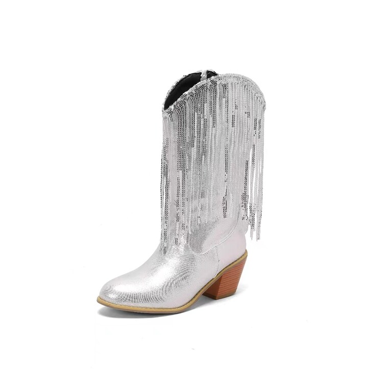 Women's High Shaft Pointed Toe Low Wedge Heel Fashion Boots