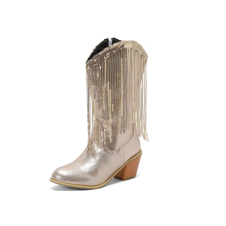 20230927703084011_750.jpg Women's High Shaft Pointed Toe Low Wedge Heel Fashion Boots