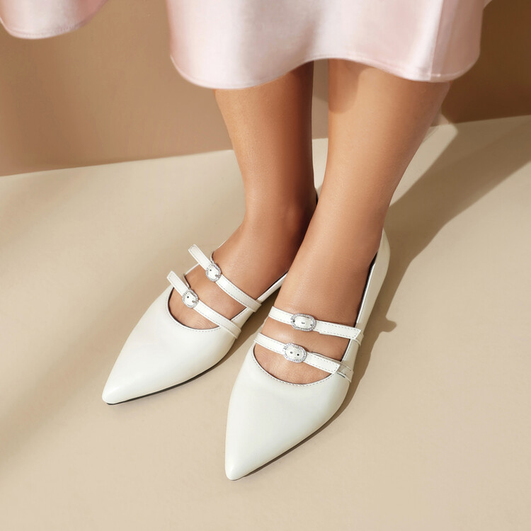 Korean Style Pointed Toe Flat Shoes with Ankle Strap