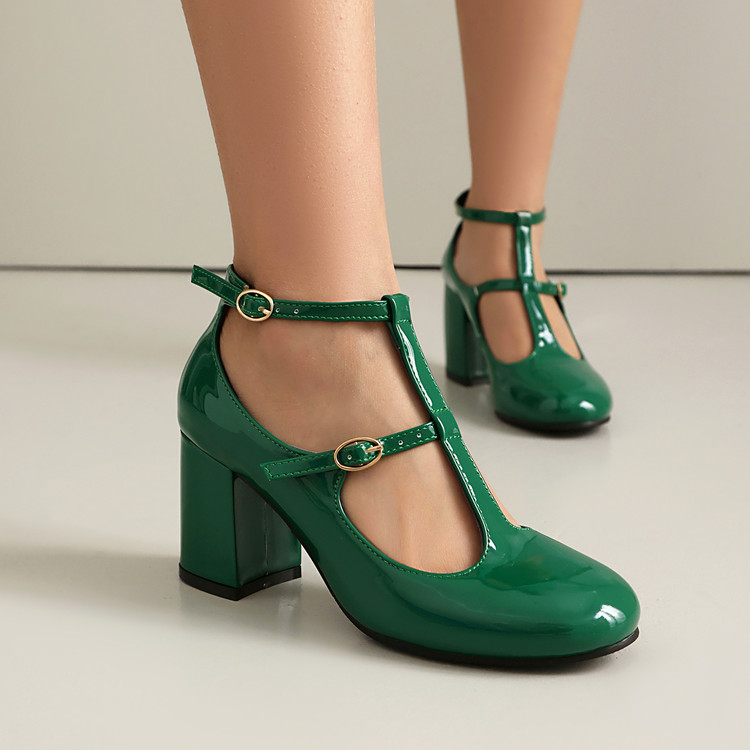 Elegant Mary Jane High Heel Shoes for Women - PU Upper Rubber Sole