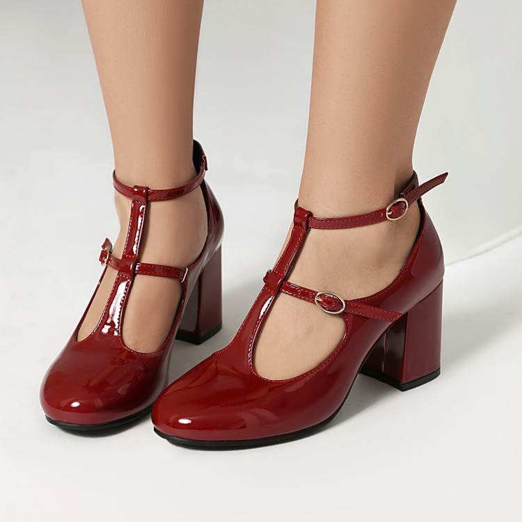 20250213318925027_750.jpg Elegant Mary Jane High Heel Shoes for Women - PU Upper Rubber Sole