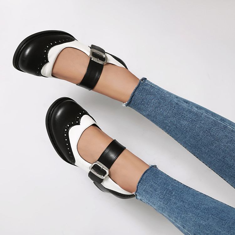 20250305853293020_750.jpg Women's Retro Mary Jane Flat Shoes with Buckle and Color Block