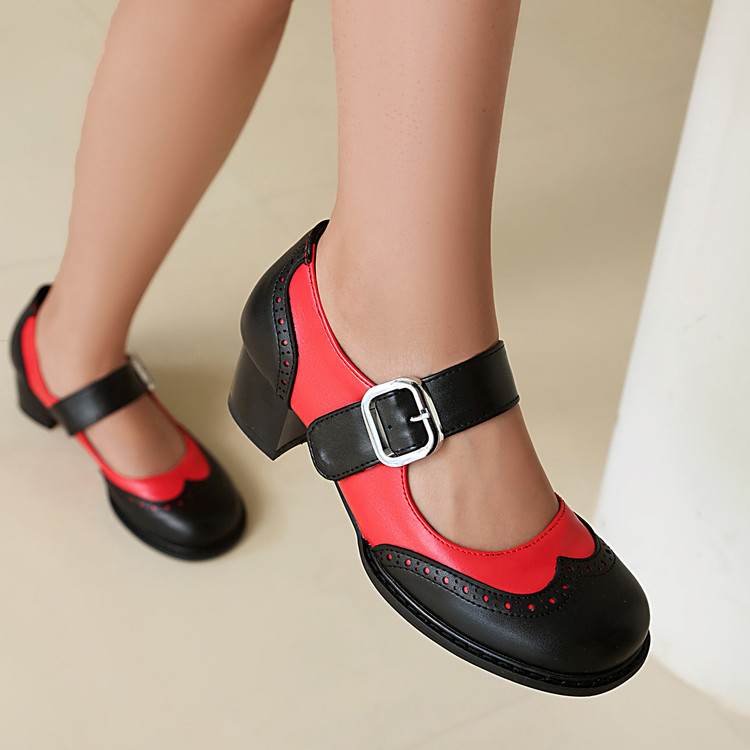20250305853293022_750.jpg Women's Retro Mary Jane Flat Shoes with Buckle and Color Block