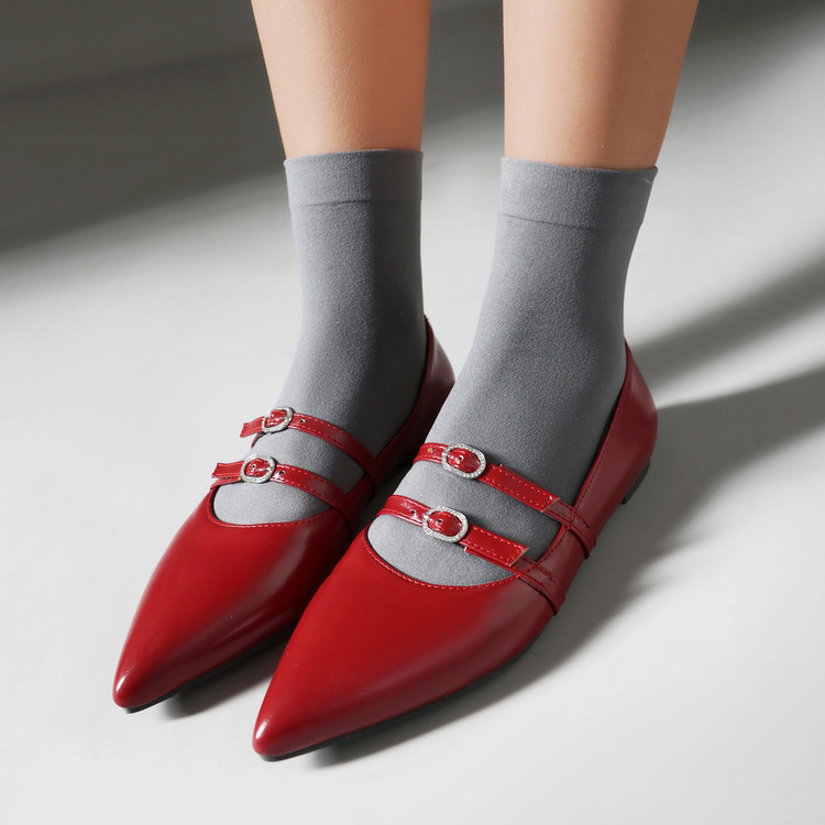Korean Style Pointed Toe Flat Shoes with Ankle Strap