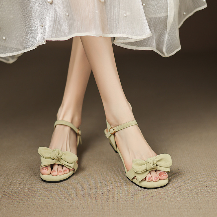 Women's Open Toe Mid Heel Chunky Sandals Korean Style Summer 2025